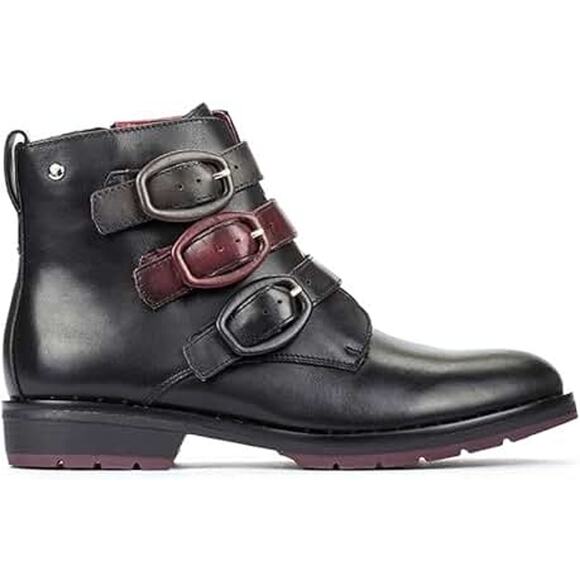 PIKOLINOS Shoes - Pikolinos Caravaca Buckle Strap Bootie Leather High Top Black Red EU 39 US 9